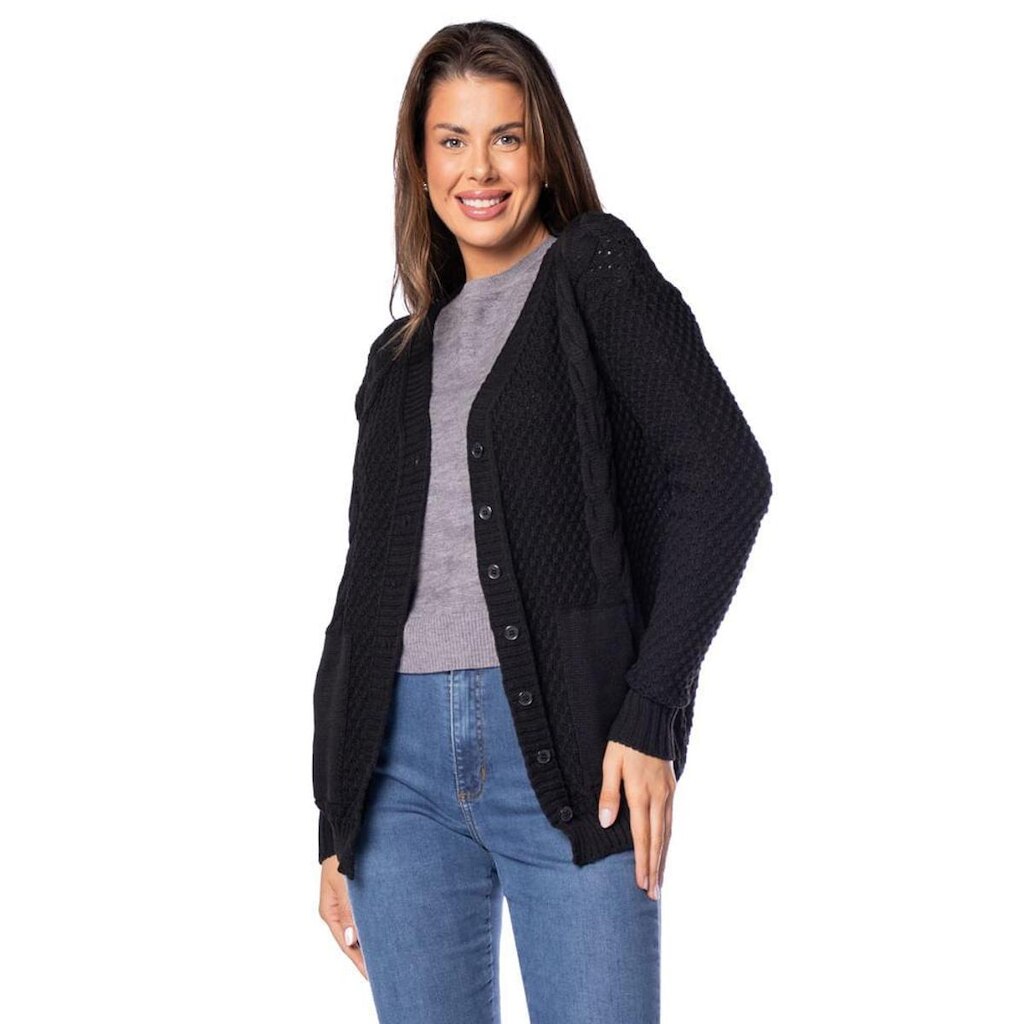 Casaco Feminino Oliveira Malhas com Bolsos Preto