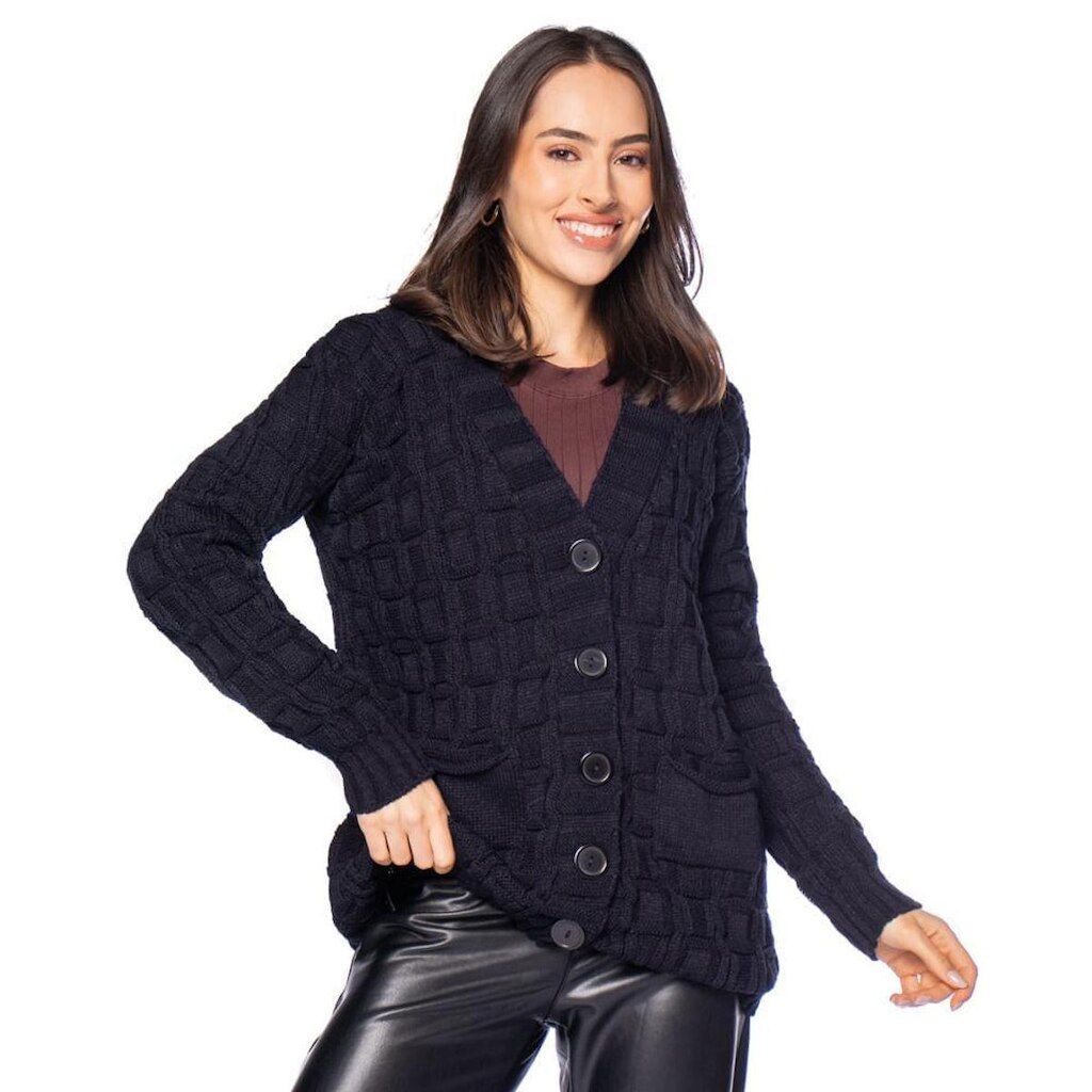 Casaco Feminino Oliveira Malhas Texturizado Marrom Claro