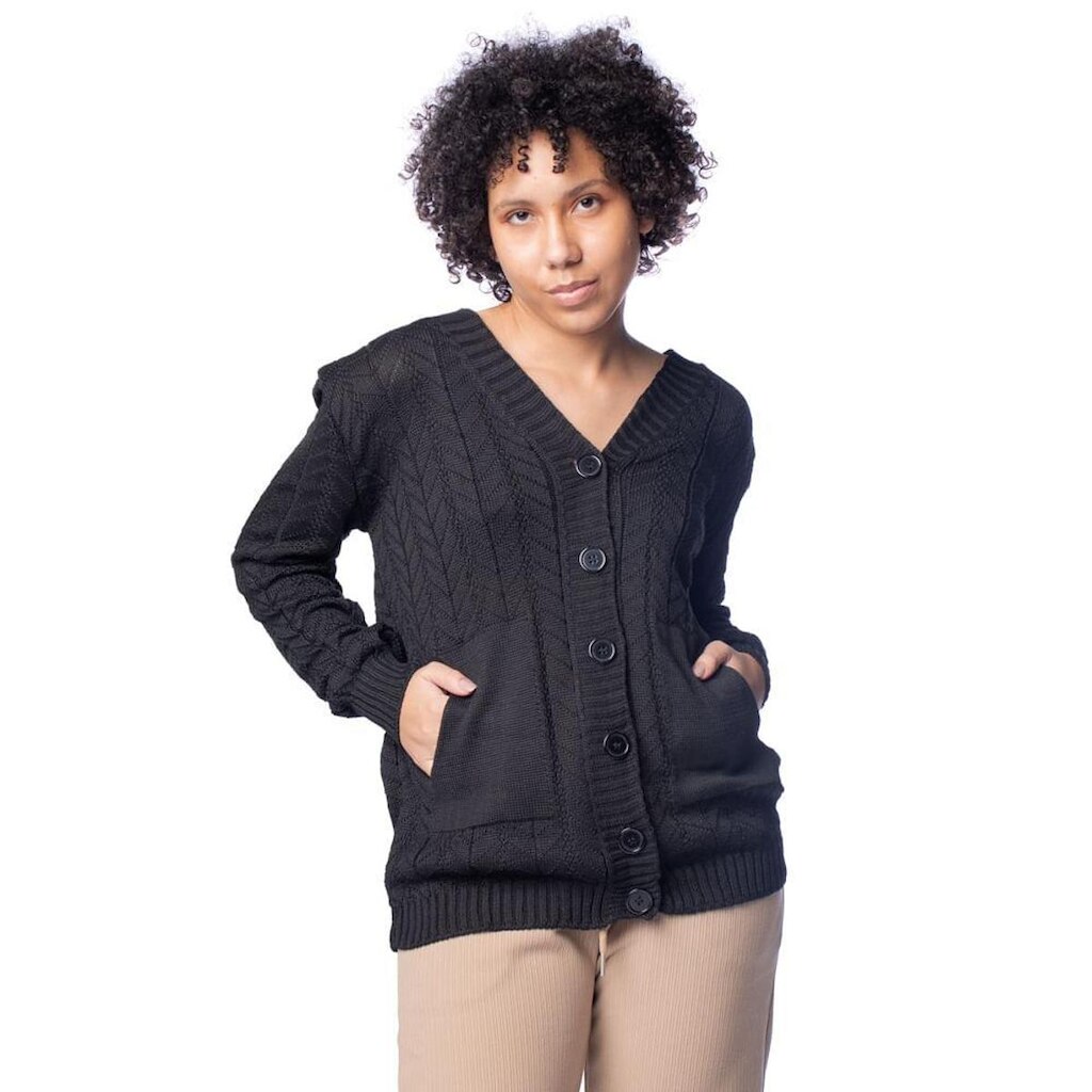 Casaco Feminino Oliveira Malhas Tricot Botões Vermelho