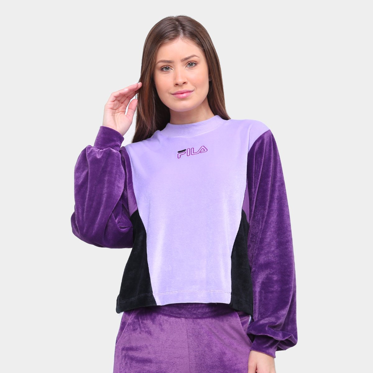 Casaco Fila Plush Block Feminino - Lilás Menor preço em Casaco Fila Plush Block Feminino - Lilás