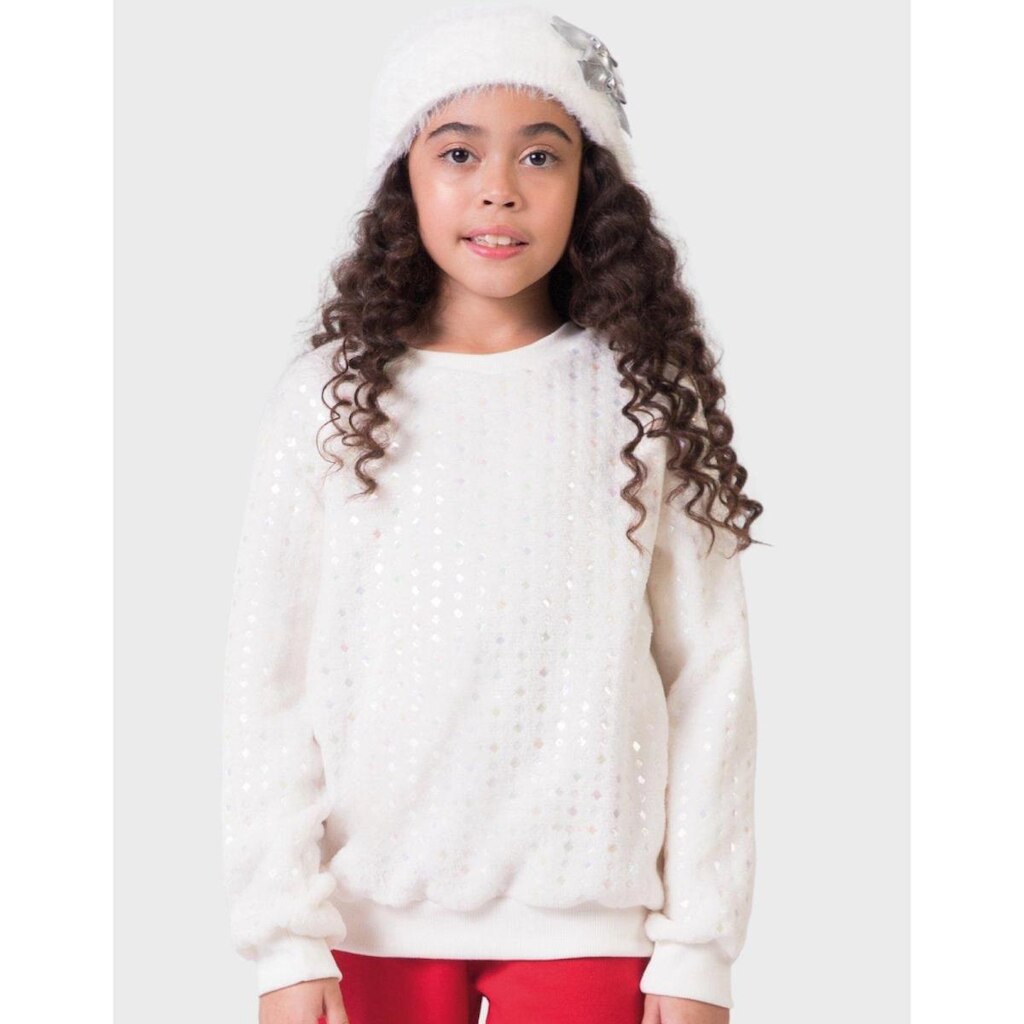 Casaco Holográfico Branco Detalhes Inverno Dia a Dia Elegante Frio Moda - Menina 4 a 14 anos