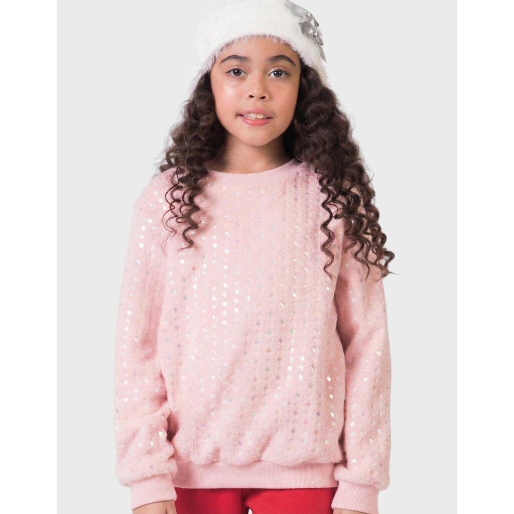 Casaco Holográfico Branco Detalhes Inverno Dia a Dia Elegante Frio Moda - Menina 4 a 14 anos