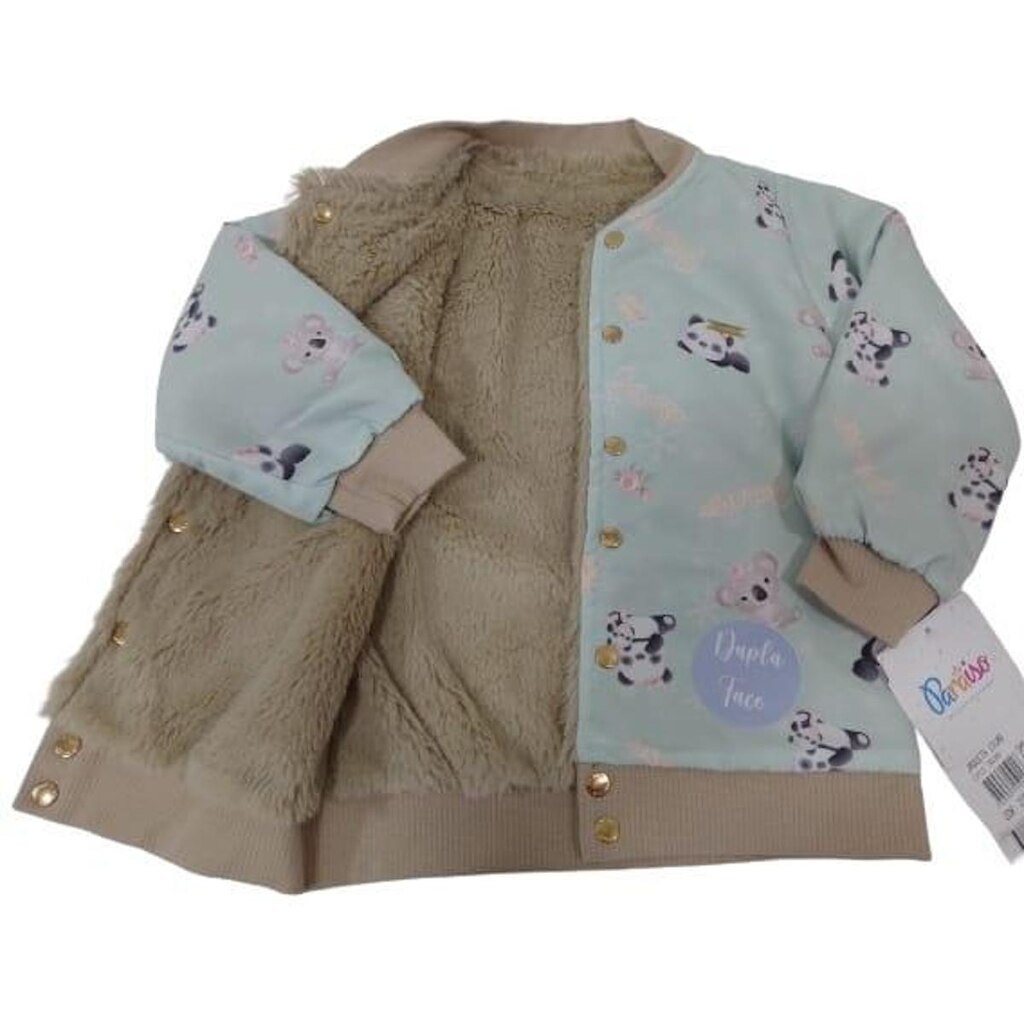 Casaco Jaqueta Dupla Face Bebê Menina Paraiso Inverno 13108 - GG ( 12 - 18 MESES ) - Verde Menta