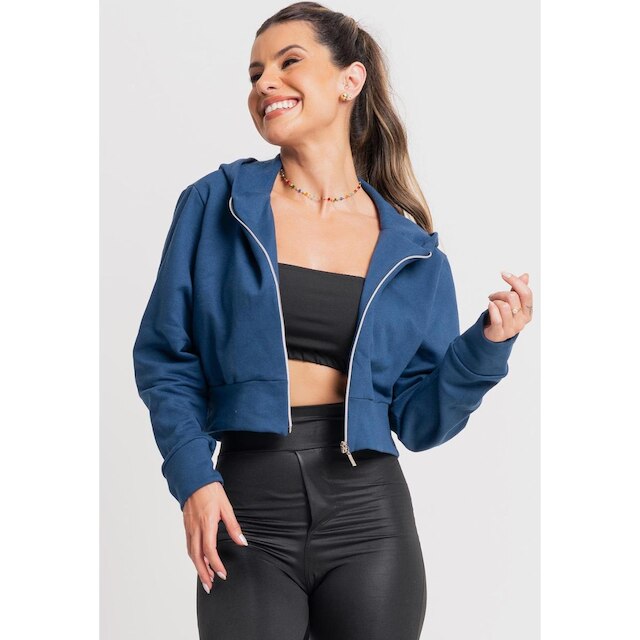 Casaco Jaqueta Zíper Bomber Moletom Cropped Flanelado Inverno Mvb Modas
