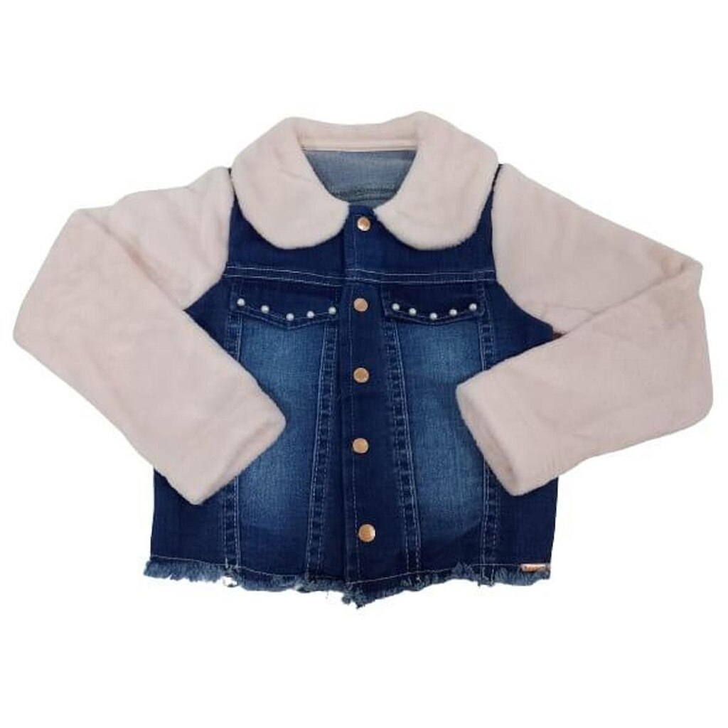 Casaco Jeans Menina Luxo Mangas Pelo Inverno Paraiso 13200 - Jeans - TAM 8 ANOS