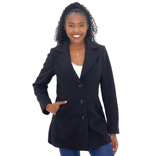 Lã Batida Sobretudo Longo Feminino Preto Festa Casaco Feminino