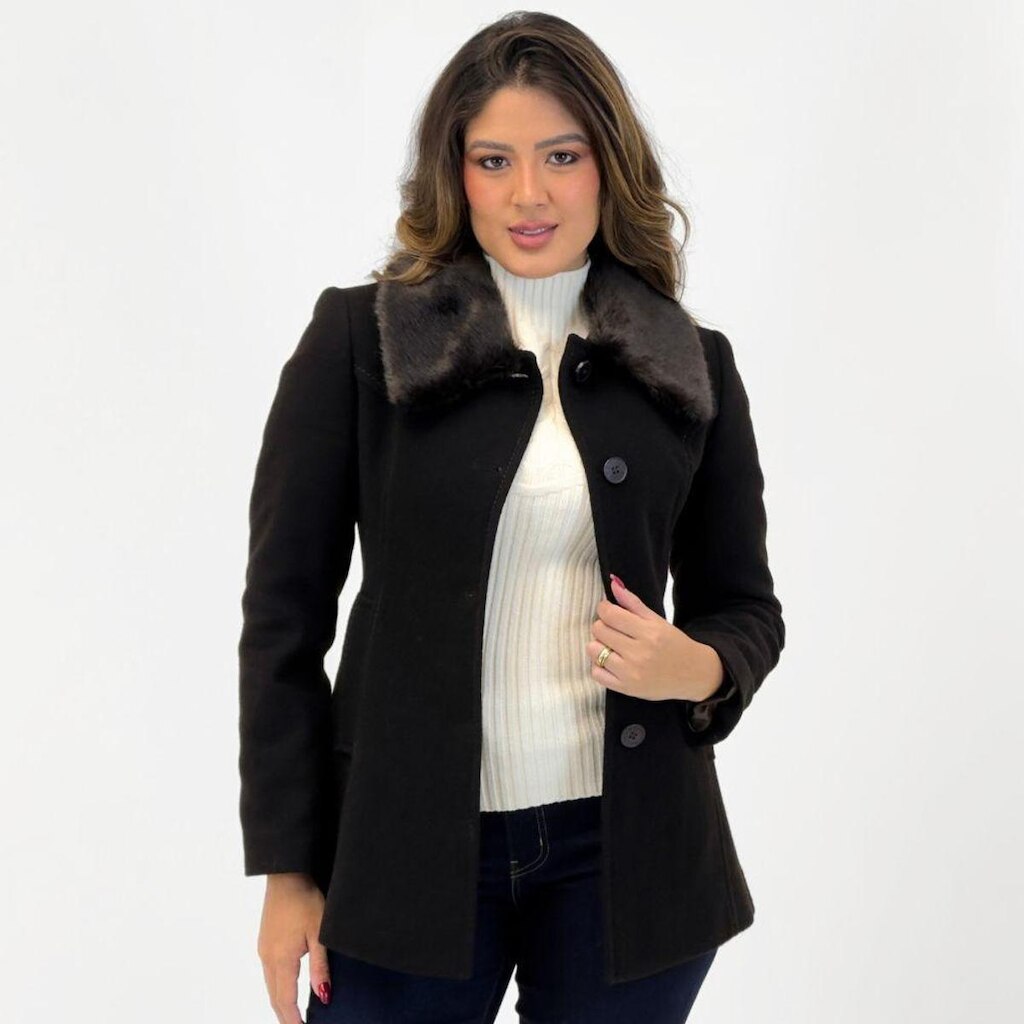 Casaco Malise 3/4 Clássico de Lã Batida com Pelo Feminino