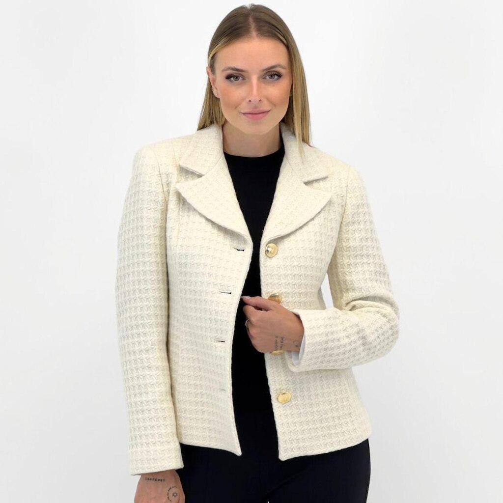 Casaco Malise Curto em Lã Batida Brocada Feminino