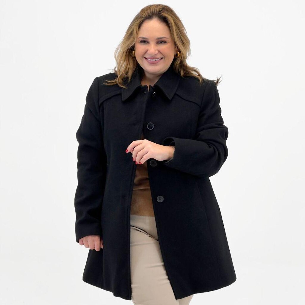 Casaco Malise Médio Plus Size em Lã Batida Feminino