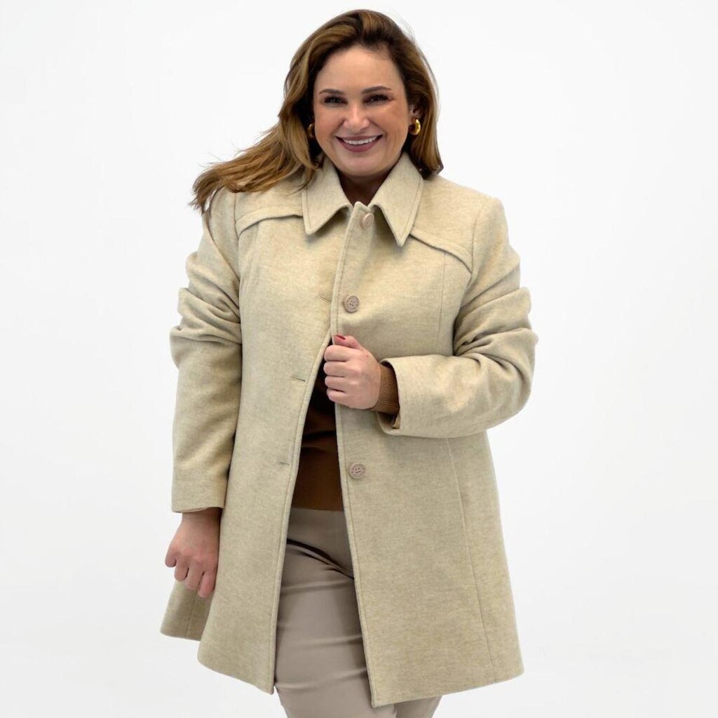 Casaco Malise Médio Plus Size em Lã Batida Feminino