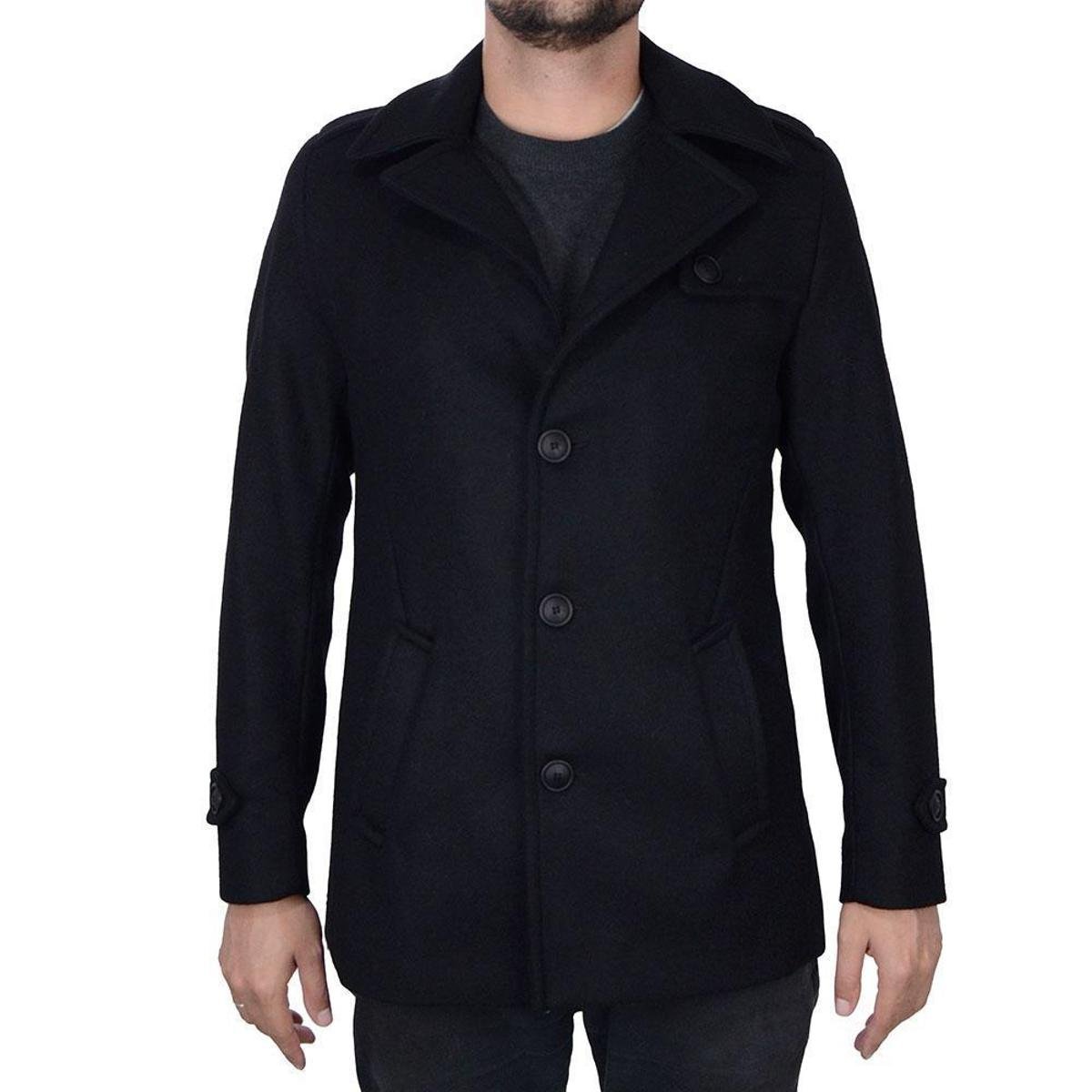 Casaco Masculino Peleteria Cordeiro Lã Caban Slim Preto - 3046 - Preto Menor preço em Casaco Masculino Peleteria Cordeiro Lã Caban Slim Preto - 3046 - Preto