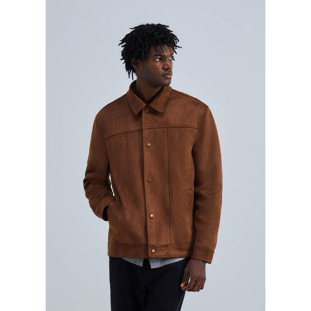 Casaco Masculino Regular Em Suede Marrom M Zattini