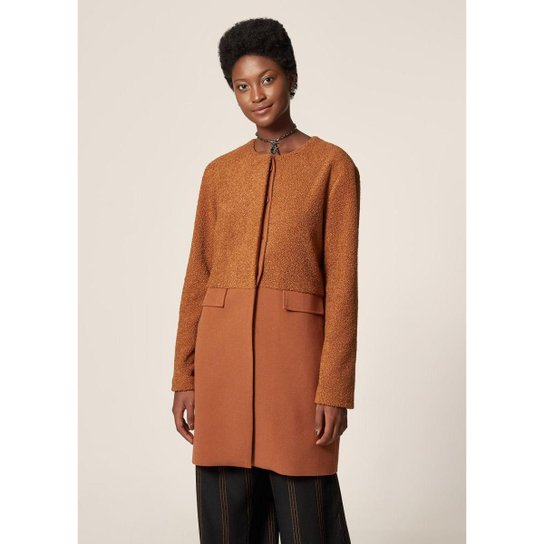 Casaco Maxi Textura Feminina - Marrom
