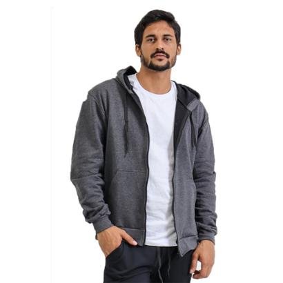 Casaco Moletom Aberto Com Ziper Flanelado Masculino Capuz e