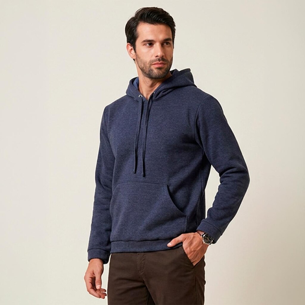 Casaco Moletom Masculino com Capuz Bolso Canguru Blusa de Frio Inverno Flanelado