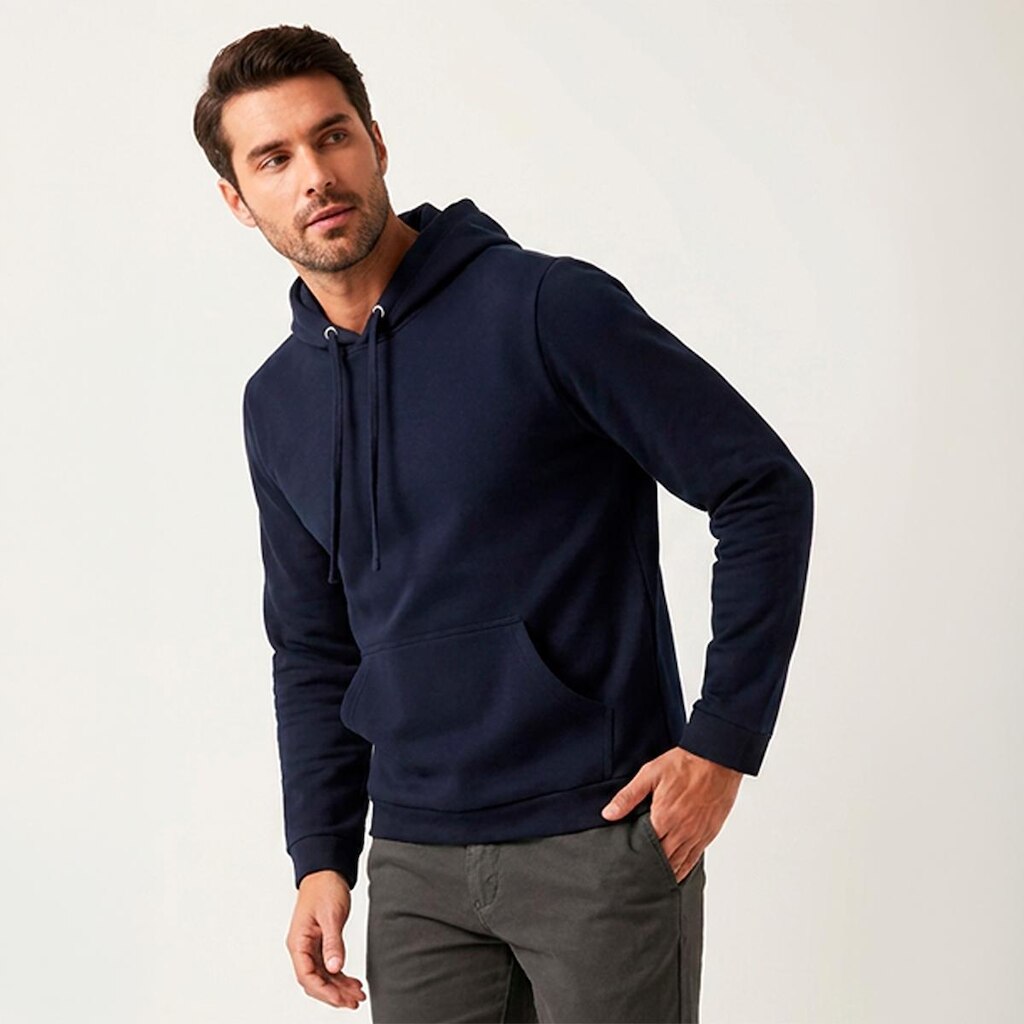 Casaco Moletom Masculino com Capuz Bolso Canguru Blusa de Frio Inverno Flanelado