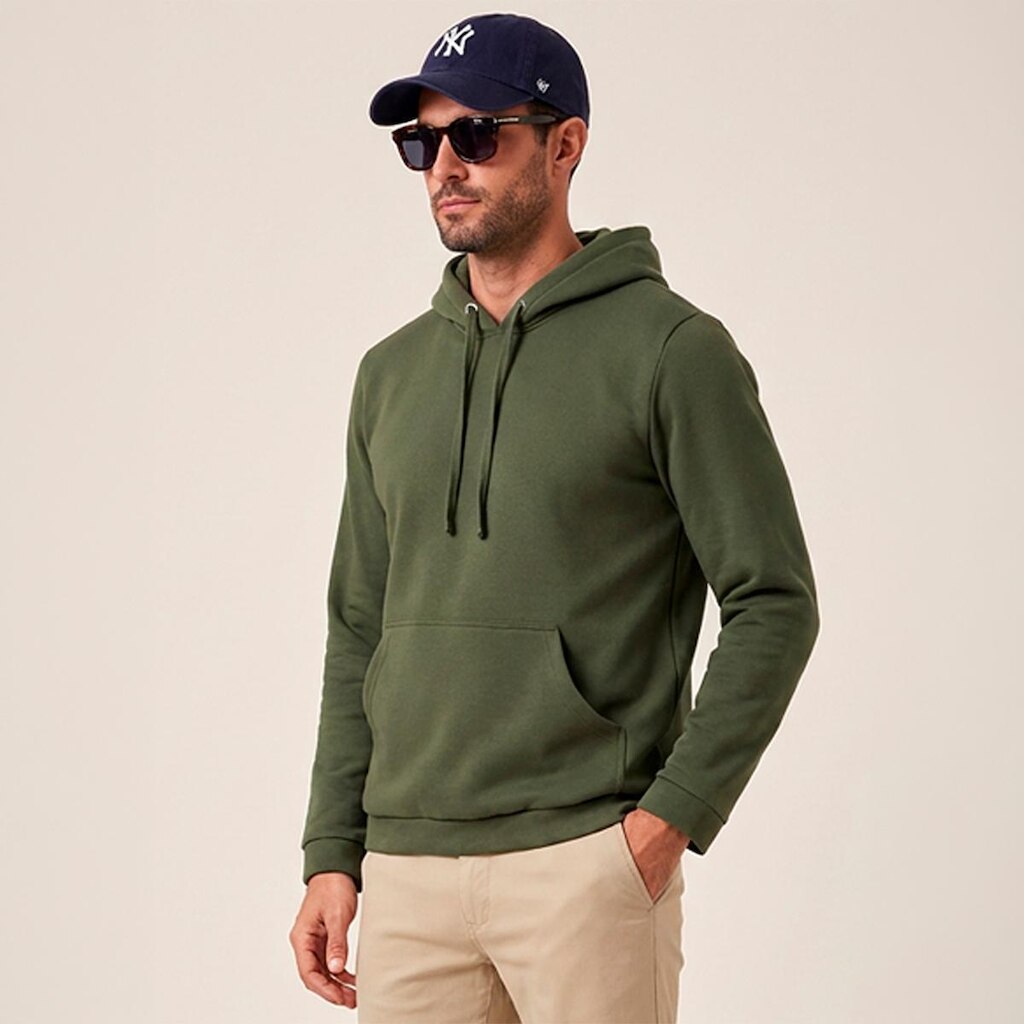 Casaco Moletom Masculino com Capuz Bolso Canguru Blusa de Frio Inverno Flanelado