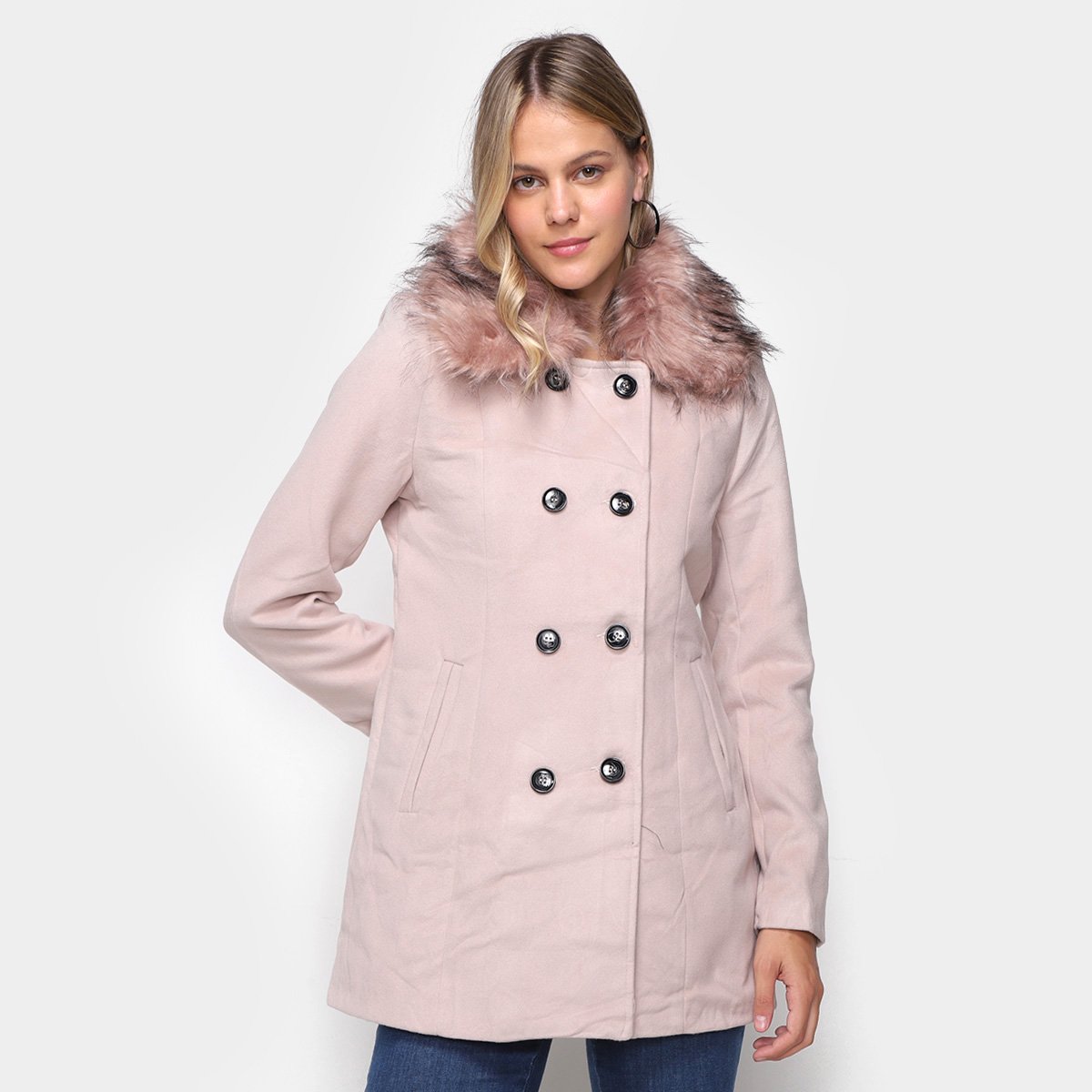 Casaco Pellini Com Pelos Feminino - Bege Menor preço em Casaco Pellini Com Pelos Feminino - Bege