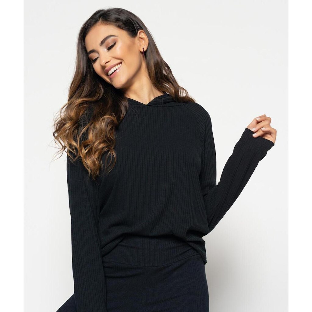 Casaco Salvatore Fashion Comfy Malha Canelada Capuz Feminino