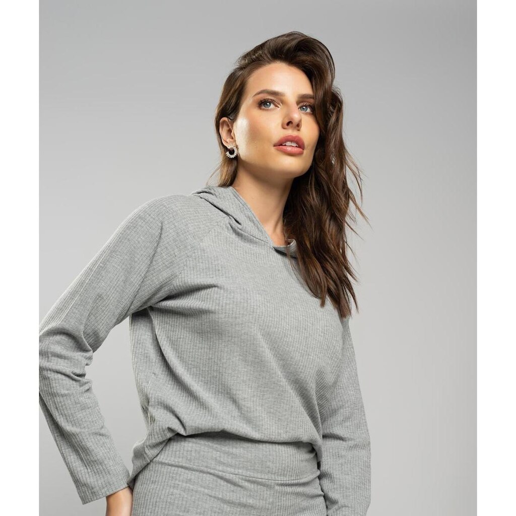 Casaco Salvatore Fashion Comfy Malha Canelada Capuz Feminino