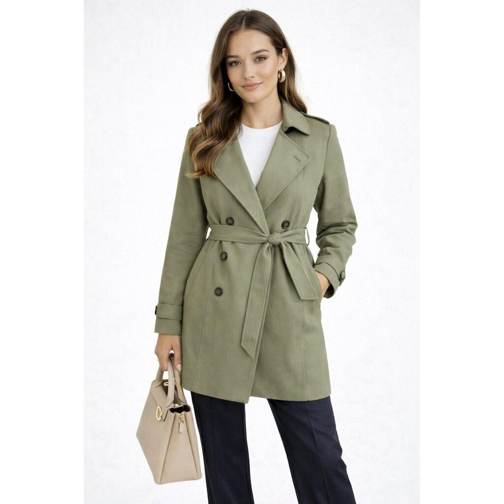 Casaco Sobretudo D Bell Outlet Fashion Com Cinto Verde Oliva