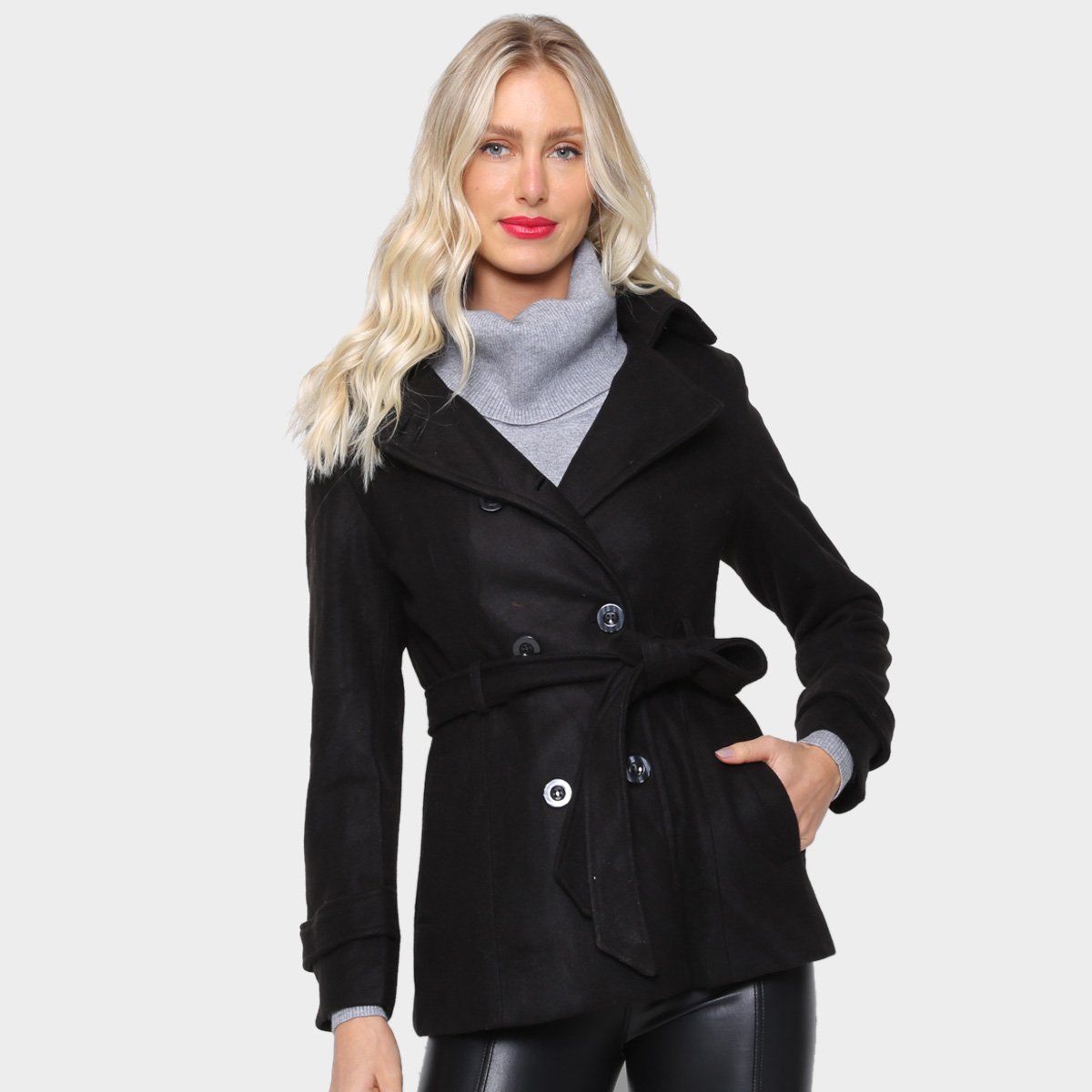 Casaco Sobretudo We're The Basic Amarração Feminino - Preto Menor preço em Casaco Sobretudo We're The Basic Amarração Feminino - Preto