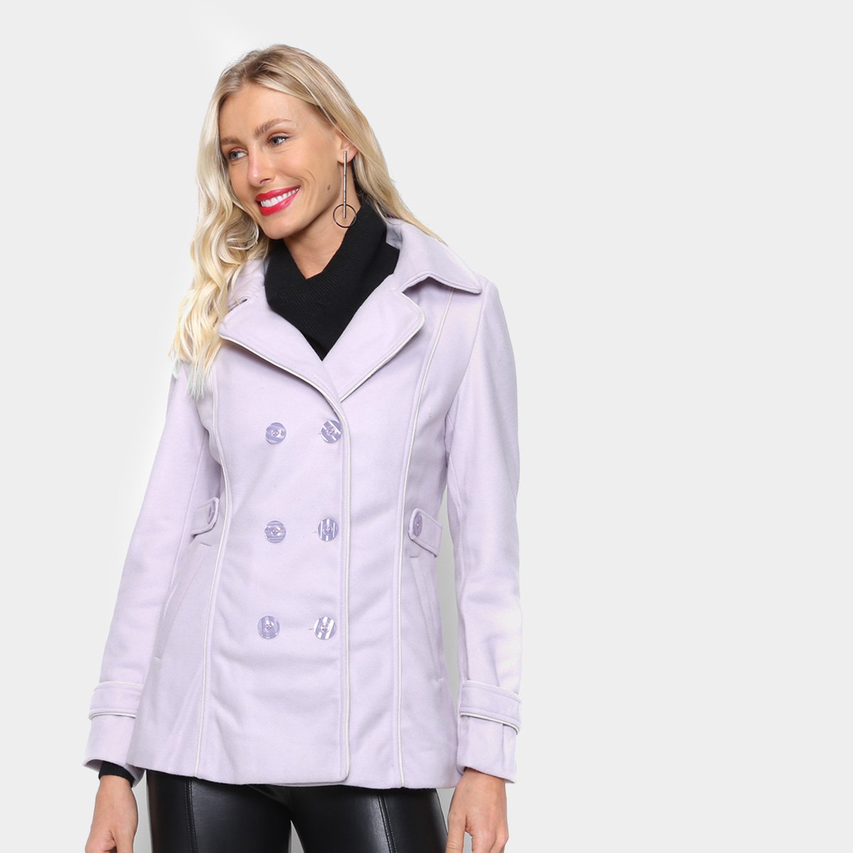 Casaco Sobretudo We're The Basic Botão Feminino - Rosa Menor preço em Casaco Sobretudo We're The Basic Botão Feminino - Rosa