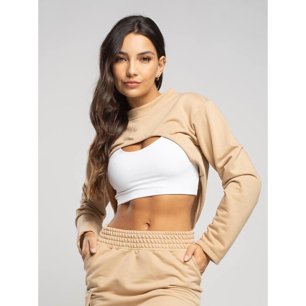Casaco Super Cropped Manga Longa Feminina Moda Casual