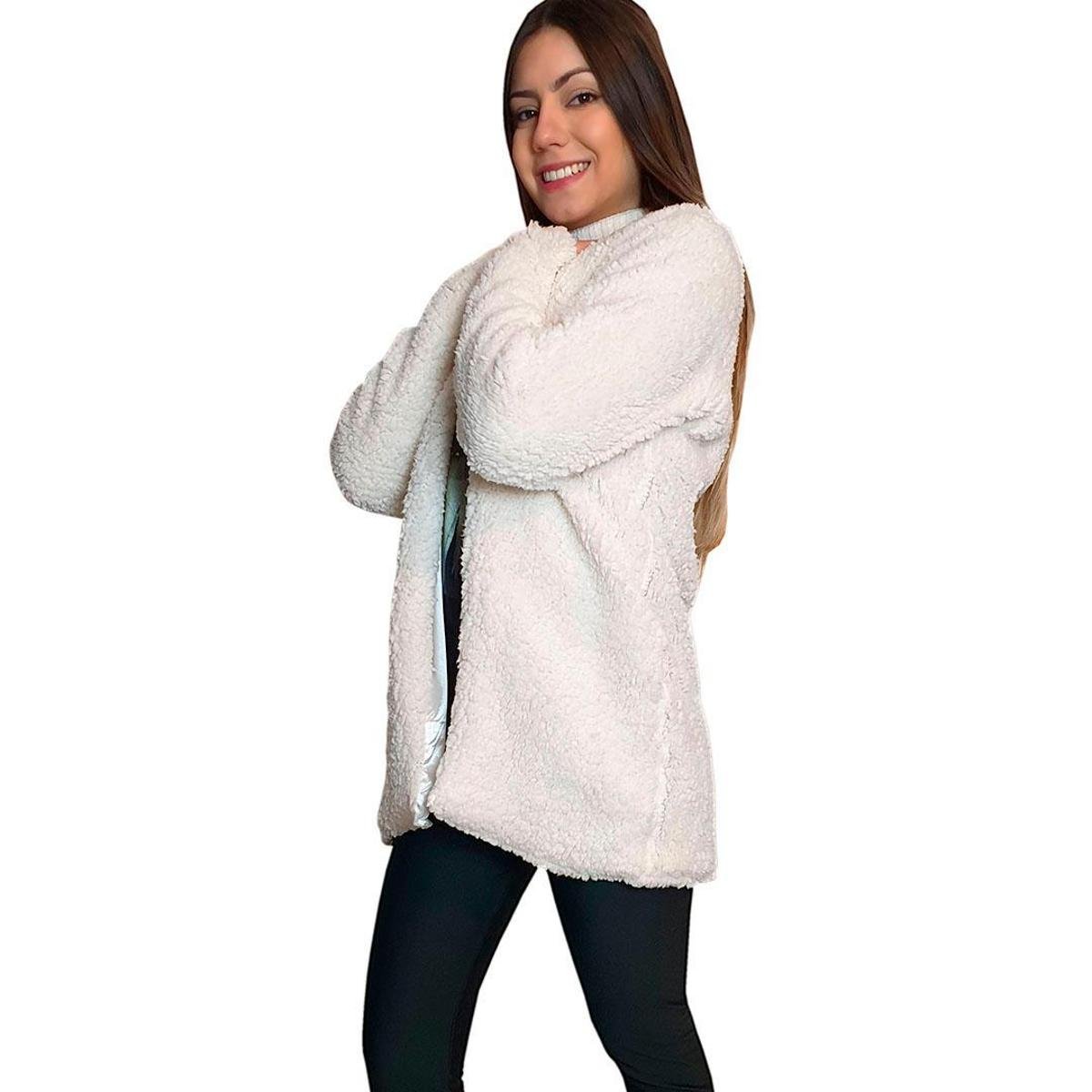 Casaco Teddy Bear Alongado Pelo Fake Loy Feminino - M Menor preço em Casaco Teddy Bear Alongado Pelo Fake Loy Feminino - M