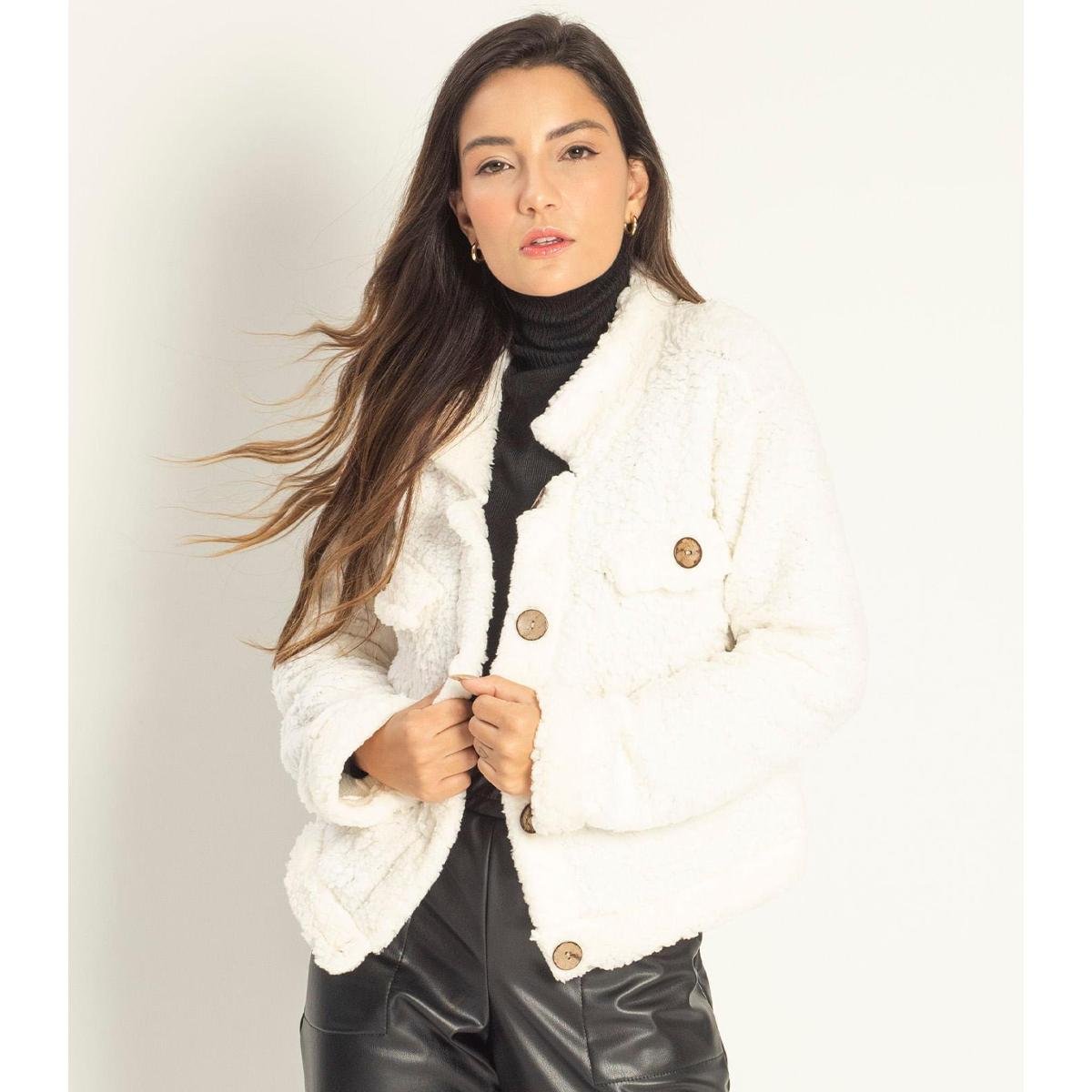 Casaco Teddy Feminino Select Bege - Bege Menor preço em Casaco Teddy Feminino Select Bege - Bege