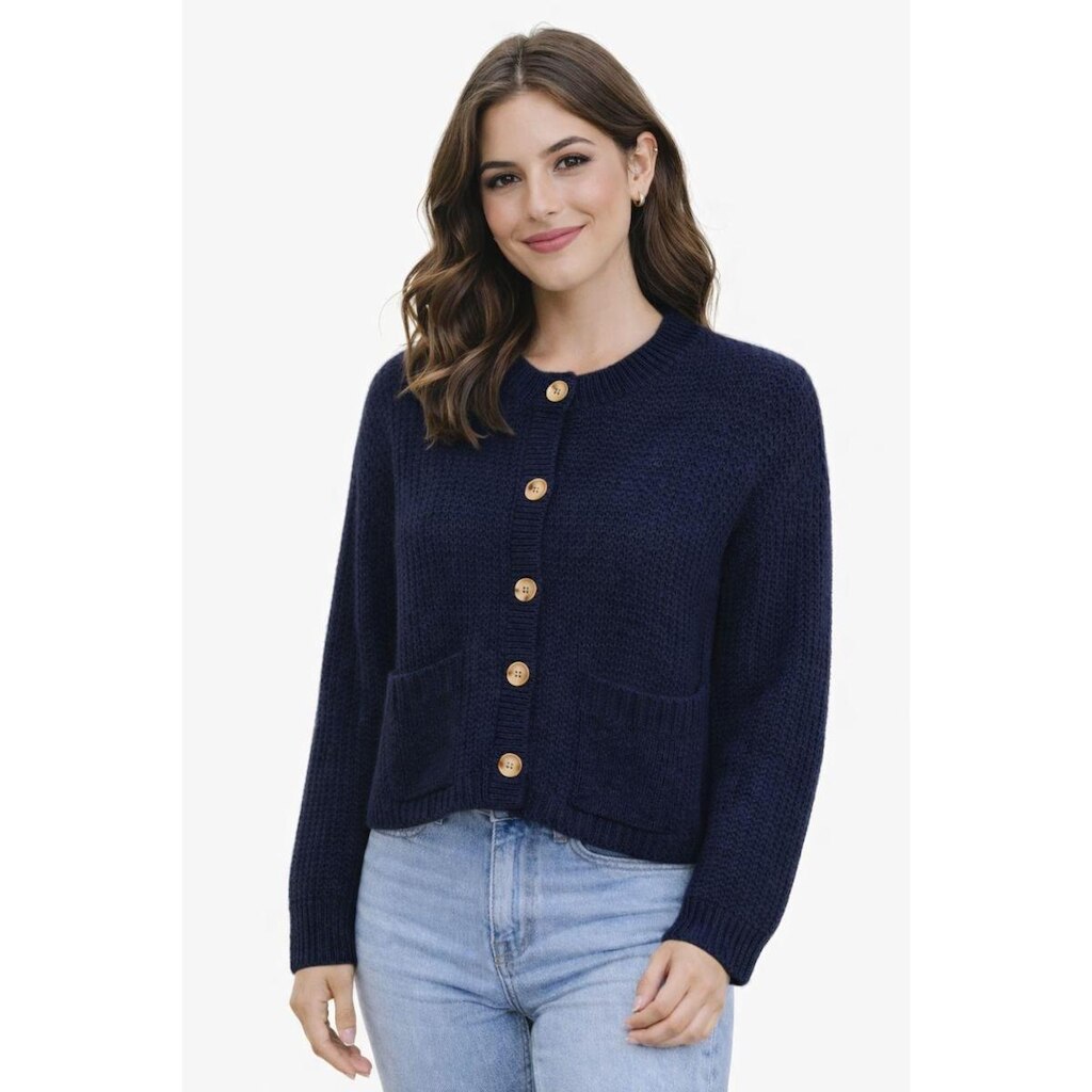 Casaco Tricô D Bell Outlet Fashion Bolso Azul Marinho