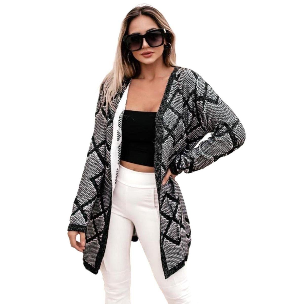 Casaco Tricot Ingrid Feminino Shopping do Tricô Lã Cardigan - Preto Menor preço em Casaco Tricot Ingrid Feminino Shopping do Tricô Lã Cardigan - Preto