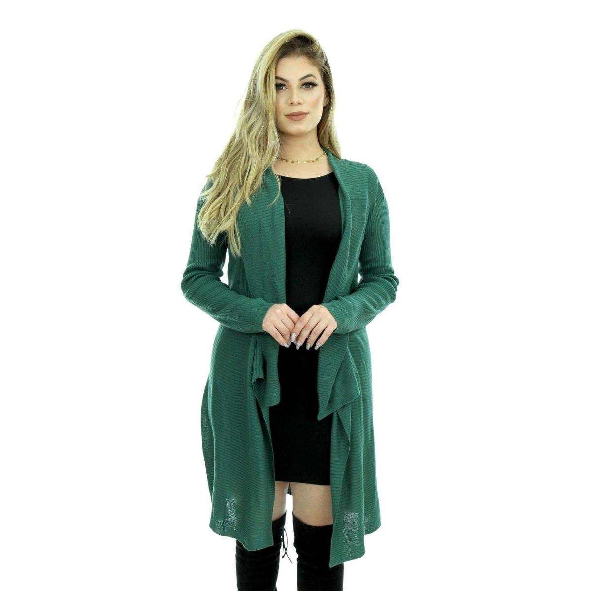 Casaco Tricot Núria Shopping do Tricô Inverno Cardigan Kimono - Verde Menor preço em Casaco Tricot Núria Shopping do Tricô Inverno Cardigan Kimono - Verde