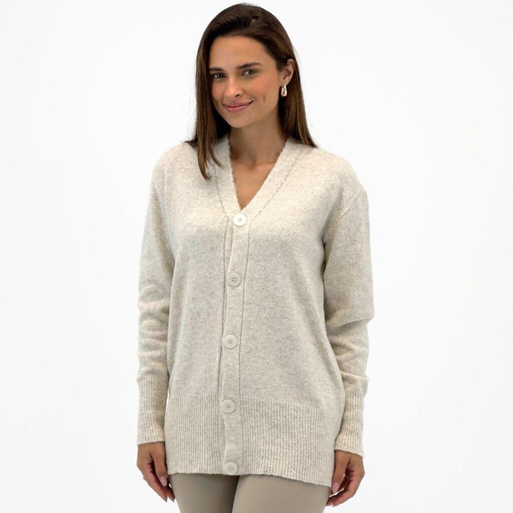 Casaco Via Tricot Cardigan em Lã Oversized Médio com Botão Feminino