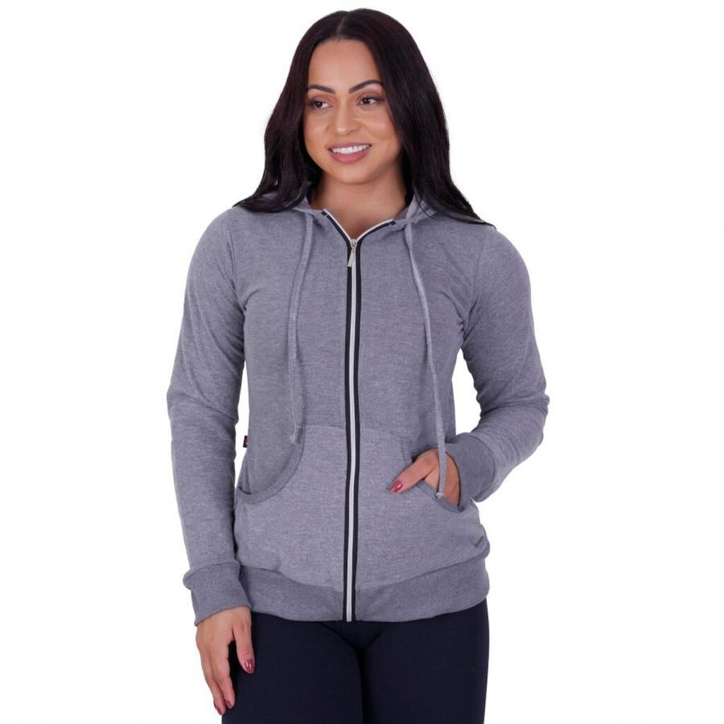Casaquinho Esportivo Casual Algodão Unissex Capuz Bolso e Zíper Orbis - cinza, G