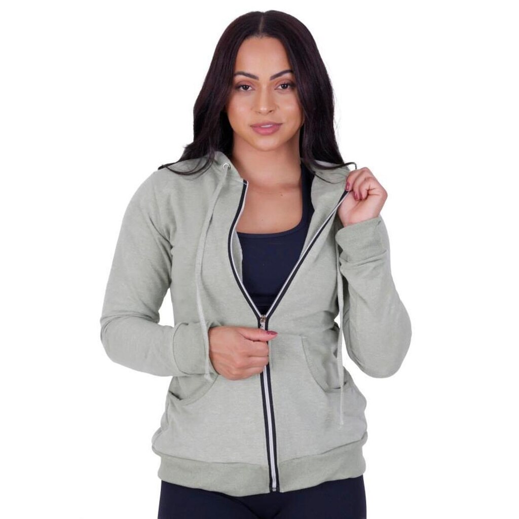 Casaquinho Esportivo Casual Algodão Unissex Capuz Bolso e Zíper Orbis - cinza, G