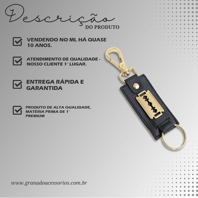 Chaveiro Couro Barbeiro Lâmina Banho Dourado - NE