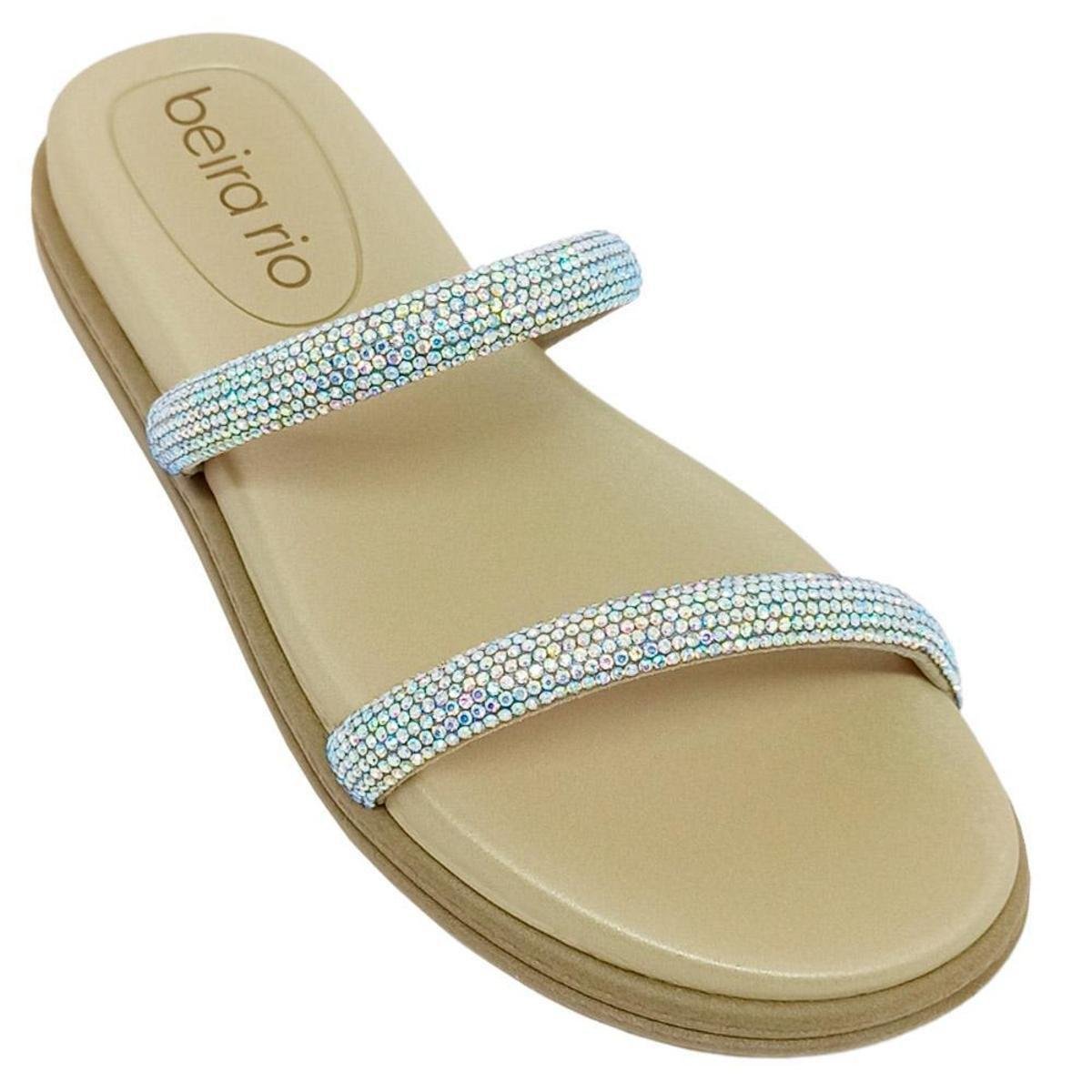 Chinelo Beira Rio Rasteirinha Feminino Tira Camurça Com Brilho - Creme Menor preço em Chinelo Beira Rio Rasteirinha Feminino Tira Camurça Com Brilho - Creme