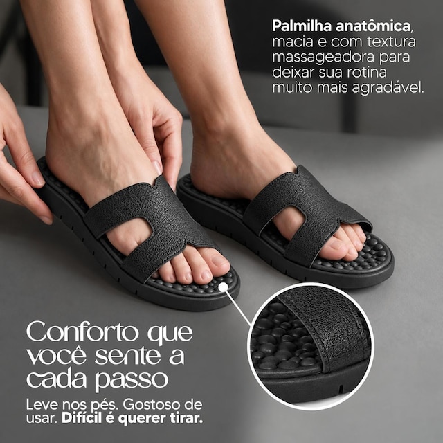 Chinelo Benévola Feminino Ortopédico Anatômico Conforto Palmilha Massageadora Macia Antiderrapante