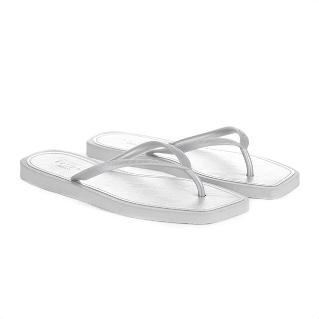 Chinelo Brizza Arezzo Bico Quadrado Metal Square Prata - Feminino