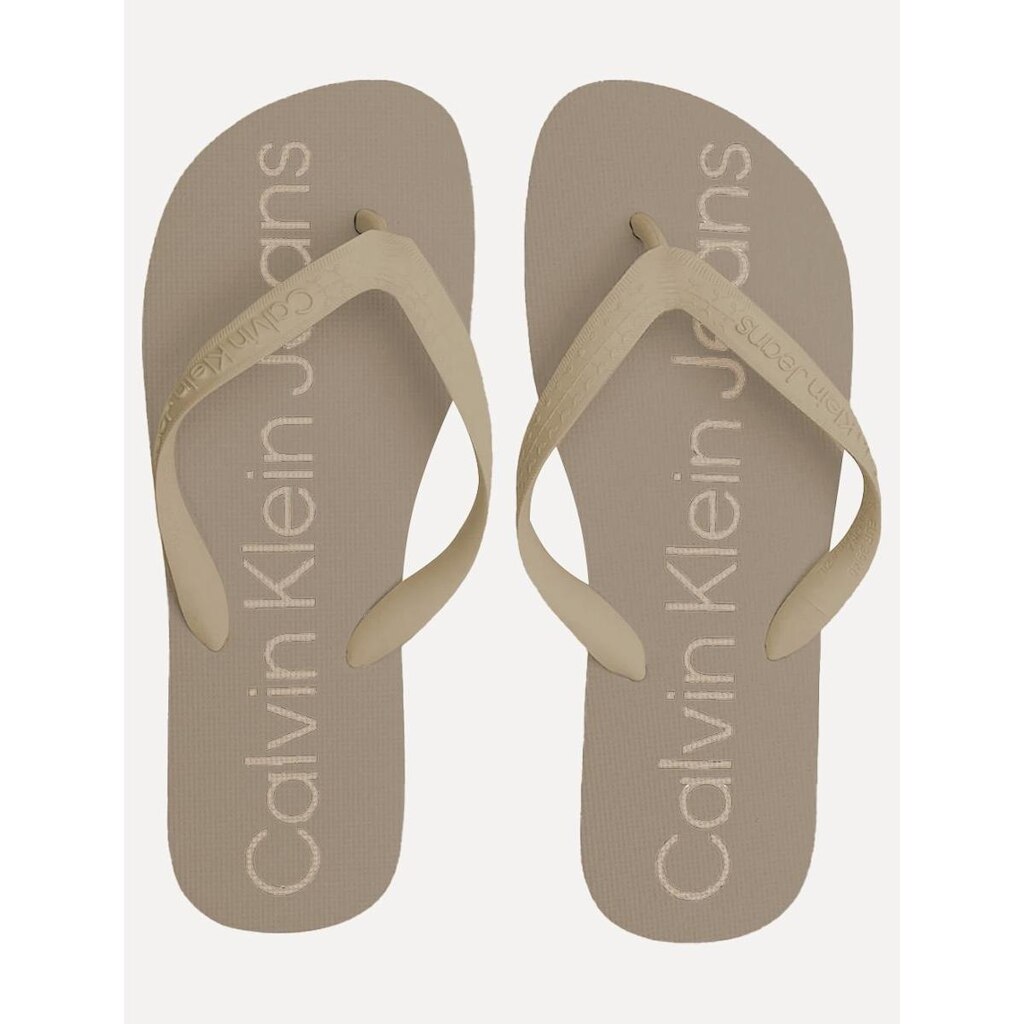 Chinelo Calvin Klein Jeans Silk Khaki Logo Básico Cáqui Claro CKJM1105 0712