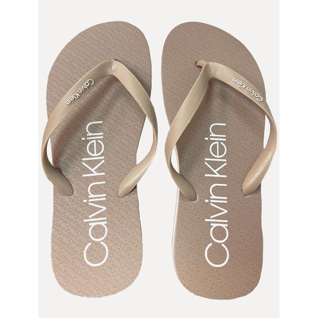 Chinelo Calvin Klein Swimwear Silk Basic Logo Caqui Claro