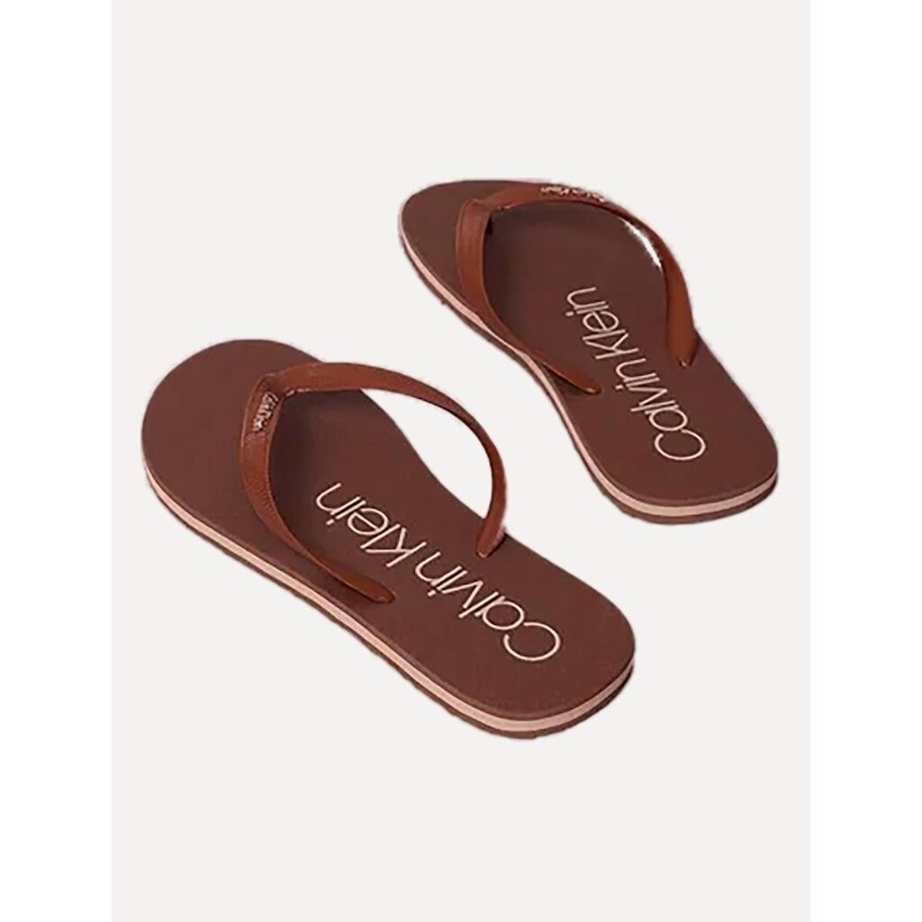 Chinelo Calvin Klein Swimwear Silk Basic Logo Marrom
