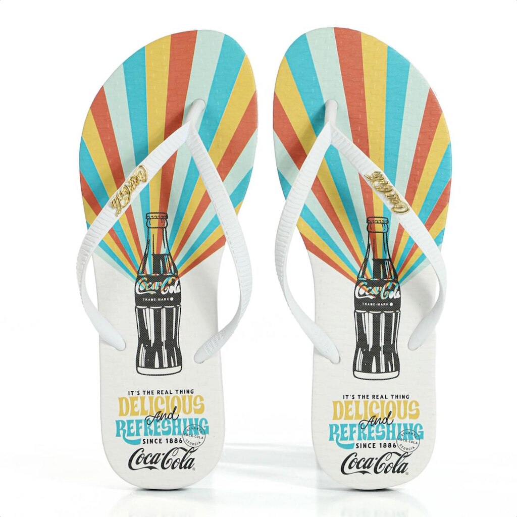Chinelo Coca Cola Delicious Branco e Amarelo - Feminino