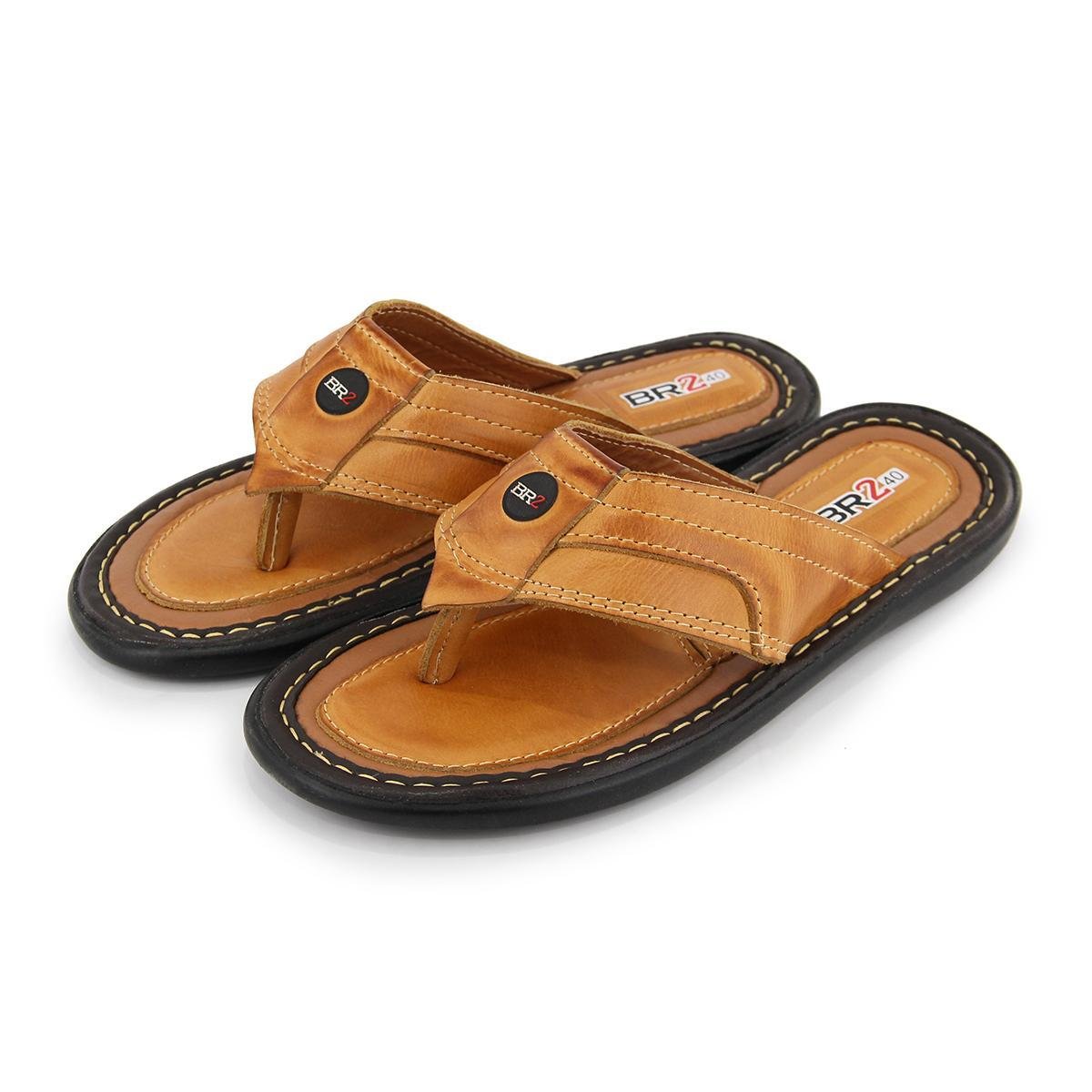 Chinelo Couro BR2 Footwear Tiras Grossas Conforto Masculino - Caramelo Menor preço em Chinelo Couro BR2 Footwear Tiras Grossas Conforto Masculino - Caramelo