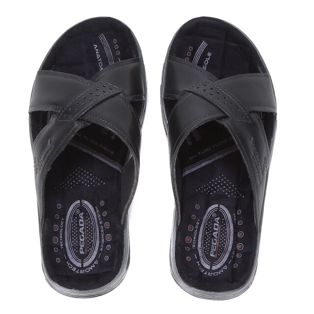 Chinelo Couro Pegada Tiras Cruzadas Masculino