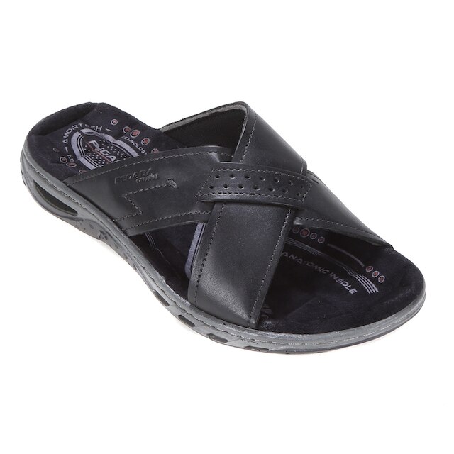 Chinelo Couro Pegada Tiras Cruzadas Masculino