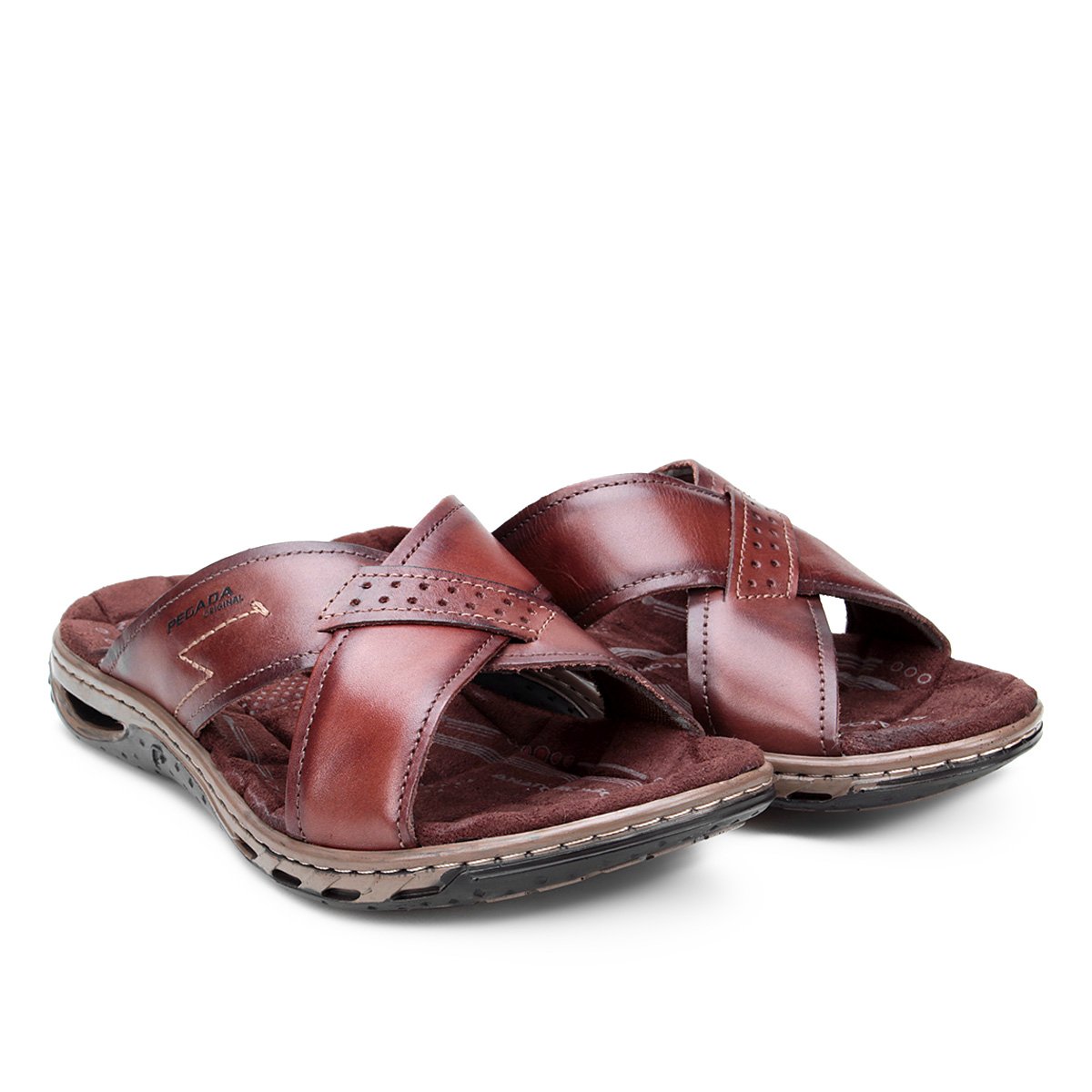 Chinelo Couro Pegada Tiras Cruzadas Masculino Menor preço em Chinelo Couro Pegada Tiras Cruzadas Masculino