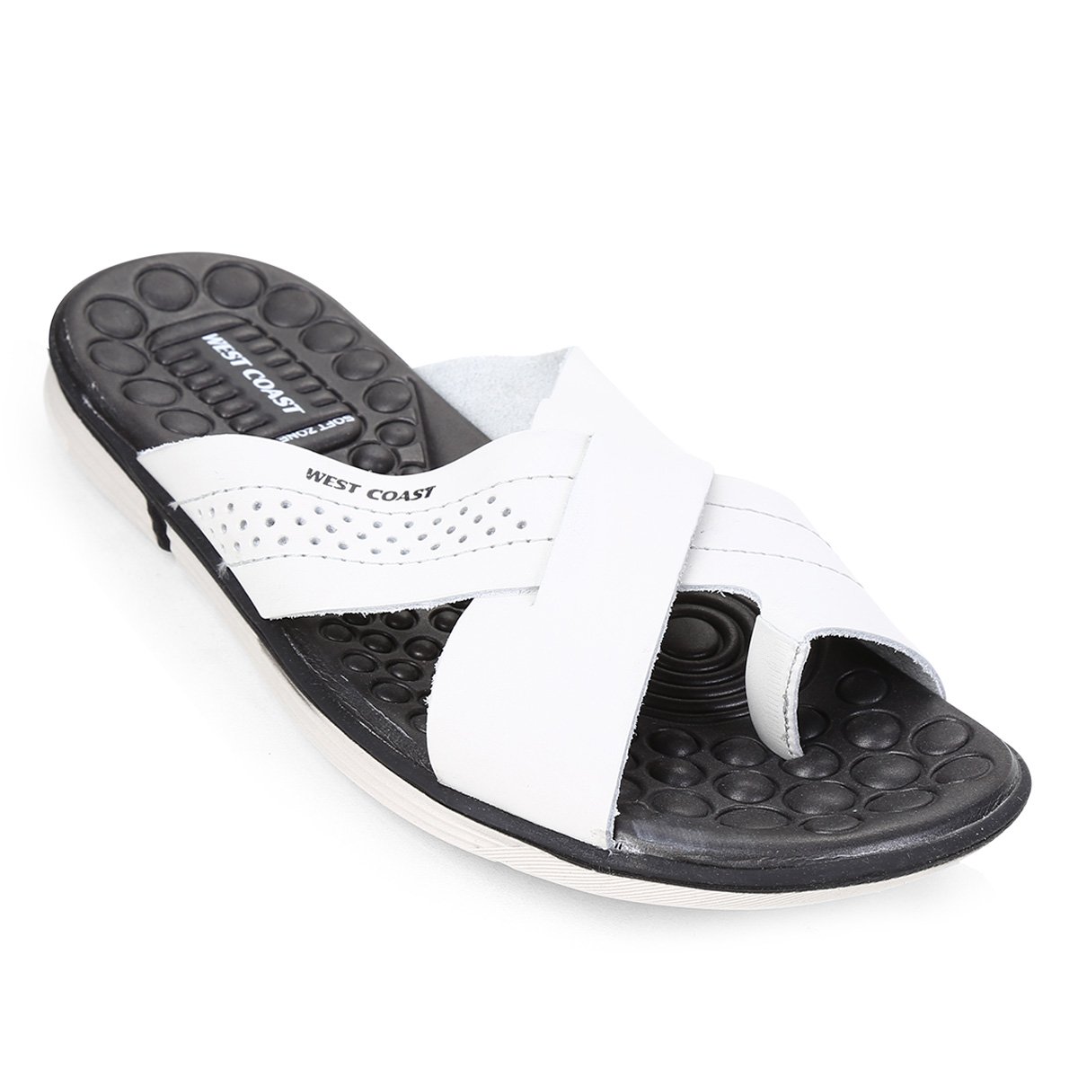 Chinelo couro branco masculino Clearance