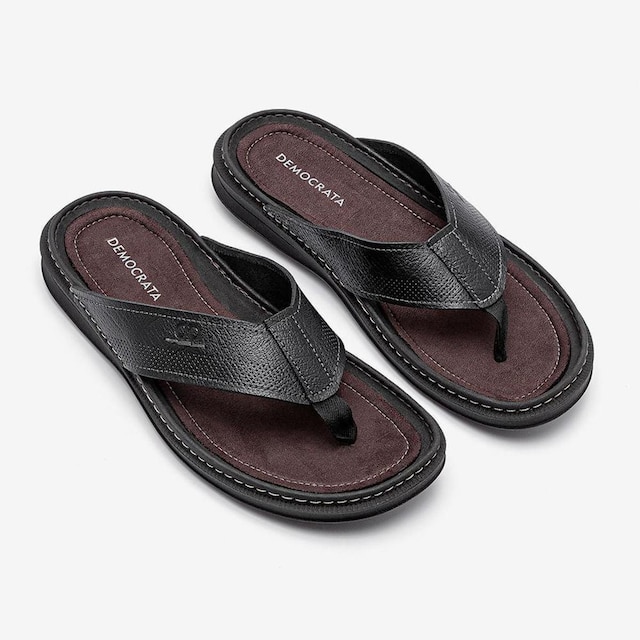 Chinelo de Couro Lazy Preto